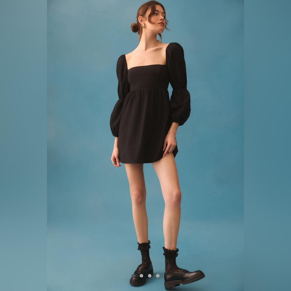 Reformation Michaela Puff Sleeve Mini Dress in black size 6